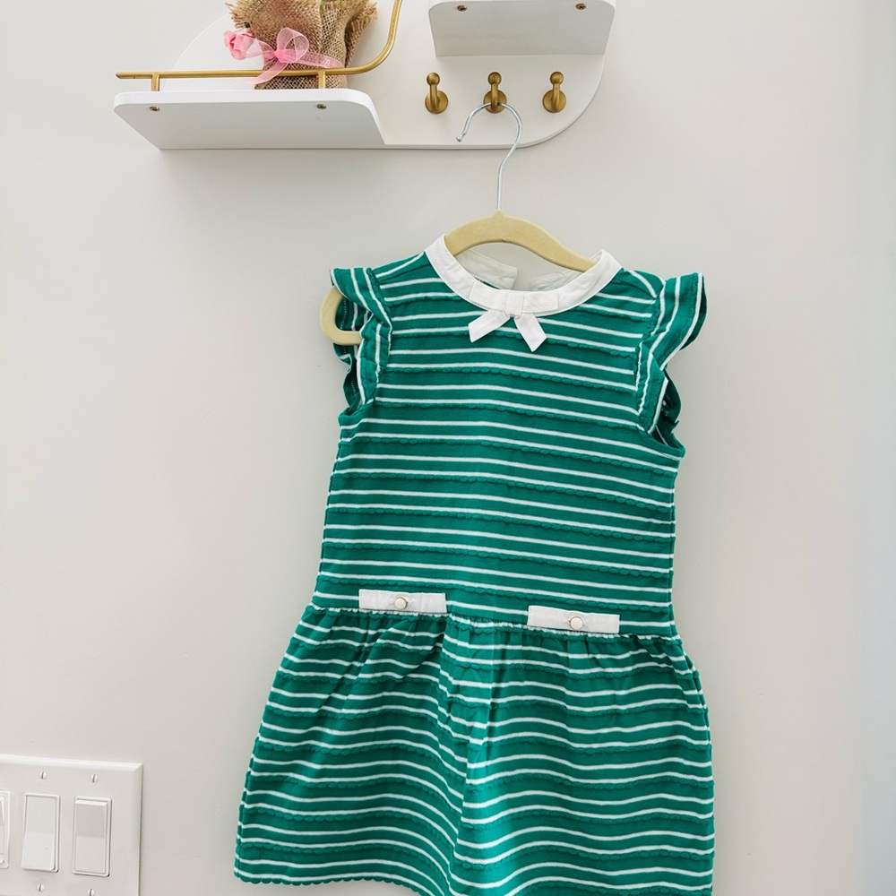 Janie and Jack Green and White Striped Bow-Trim Dress